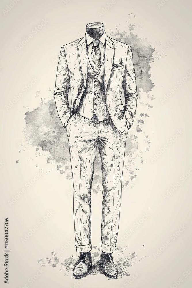 Fototapeta premium A sketch of a formal suit with a headless figure, emphasizing elegance and style.
