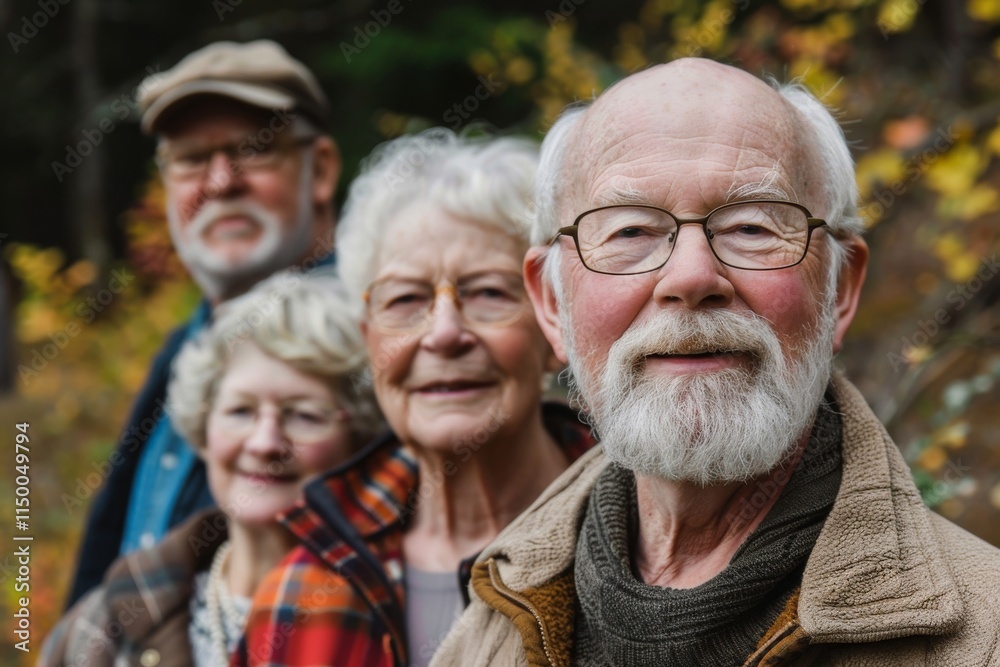 Portrait of a group of seniors in an autumn park. Selective focus. Portrait of a group of seniors in an autumn park. Selective focus.