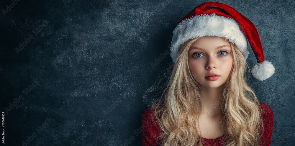christmas girl in red santa hat christmas girl in red santa hat