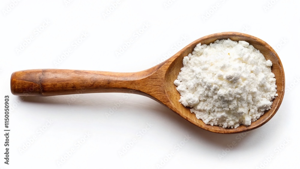 Wooden Spoon Flour Baking Ingredient Top View Isolated White Background Wooden Spoon Flour Baking Ingredient Top View Isolated White Background