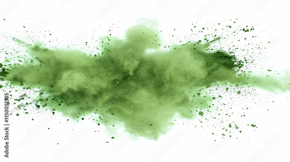 Exploding Green Powder Against a White Background Exploding Green Powder Against a White Background