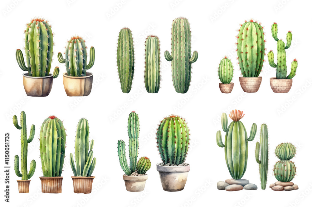 Cactus Collection Watercolor Collection Bundle Set Isolated on a Transparent Background Cactus Collection Watercolor Collection Bundle Set Isolated on a Transparent Background