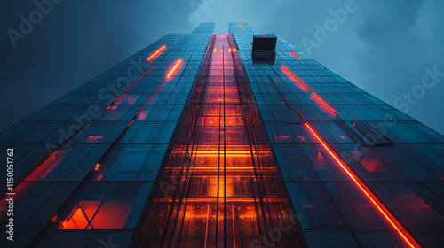 Wallpaper Mural The entire buildings sleek architecture, a modern glass structure with vibrant, glowing accents, standing out against the night sky, with the transparent elevator as the centerpiece.  Torontodigital.ca