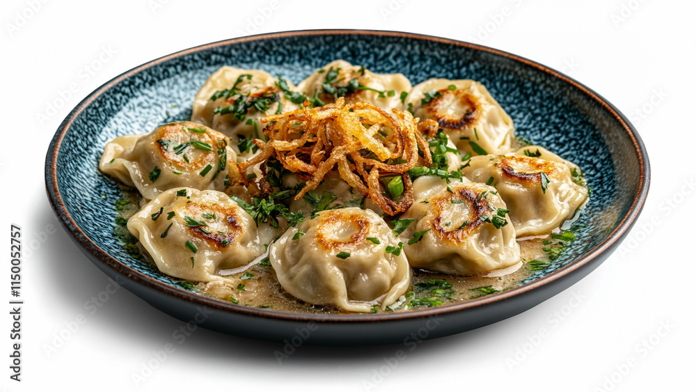 Pierogi na talerzu na białym izolowanym tle, png generative ai Pierogi na talerzu na białym izolowanym tle, png generative ai