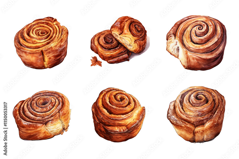 Fototapeta premium Cinnamon Rolls Watercolor Collection Bundle Set Isolated on a Transparent Background