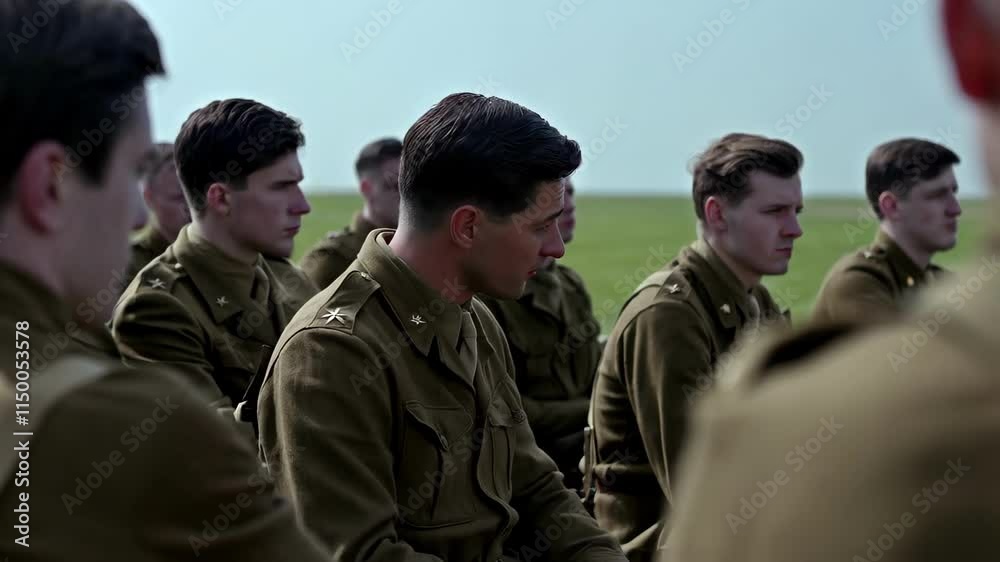 Experienced military officer providing strategic briefing to infantry troops, using commanding hand gestures while standing on battlefield terrain Experienced military officer providing strategic briefing to infantry troops, using commanding hand gestures while standing on battlefield terrain