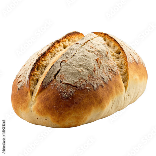 A closeup of a freshly baked loaf of bread with a cut in the center