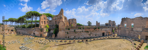 Canvas Print View of the Palatine Hill in Rome, Italy: remain of the Palatine Stadium and Domus Severiana