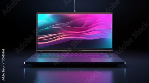 A futuristic laptop with holographic interface, studio lighting setup, empty space on the left for textgenerative ai illustration photo