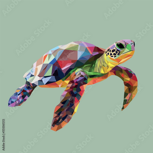 Colorful Low Poly Turtle Vector illustration on isolated background