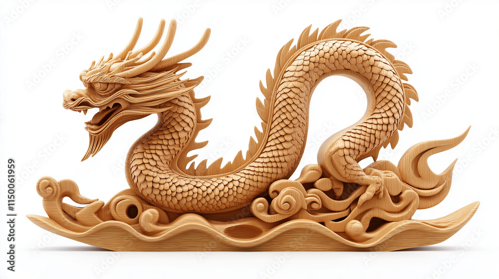 Traditional Wooden Dragon Figurine for Chinese New Year – Isolated Design Traditional Wooden Dragon Figurine for Chinese New Year – Isolated Design