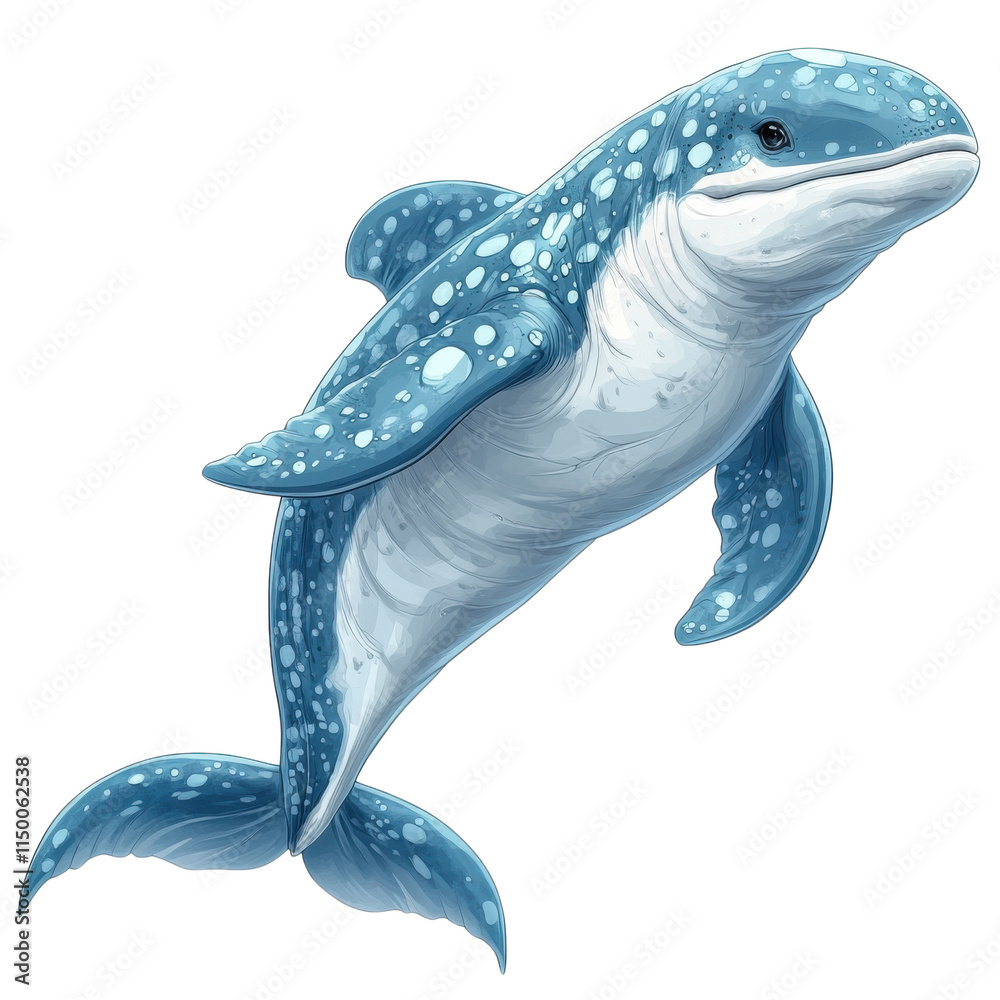 Fototapeta premium A beautifully illustrated whale, showcasing its majestic body and vibrant colors, isolated on a white background. Perfect for marine life themes.