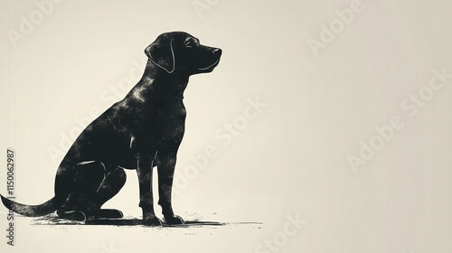 A silhouette of a black Labrador sitting attentively against a soft, neutral background, highlighting its profile and calm demeanor.