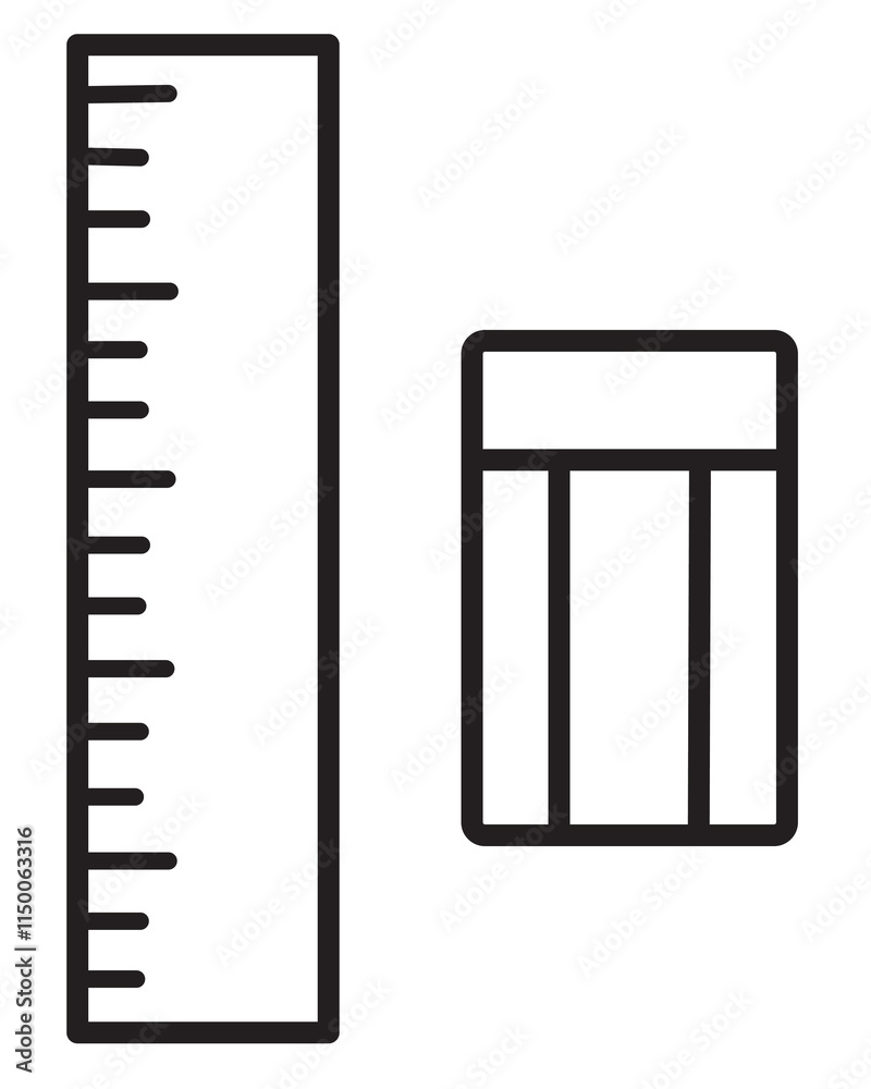 Icon simple Ruler and eraser blac and white vector Icon simple Ruler and eraser blac and white vector