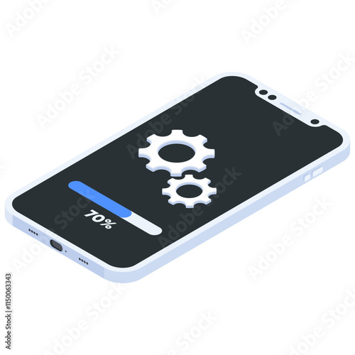 Isometric Smartphone with Loading Screen and Gears