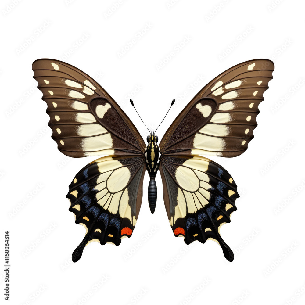 Giant butterfly with orange and blue markings on wings Giant butterfly with orange and blue markings on wings