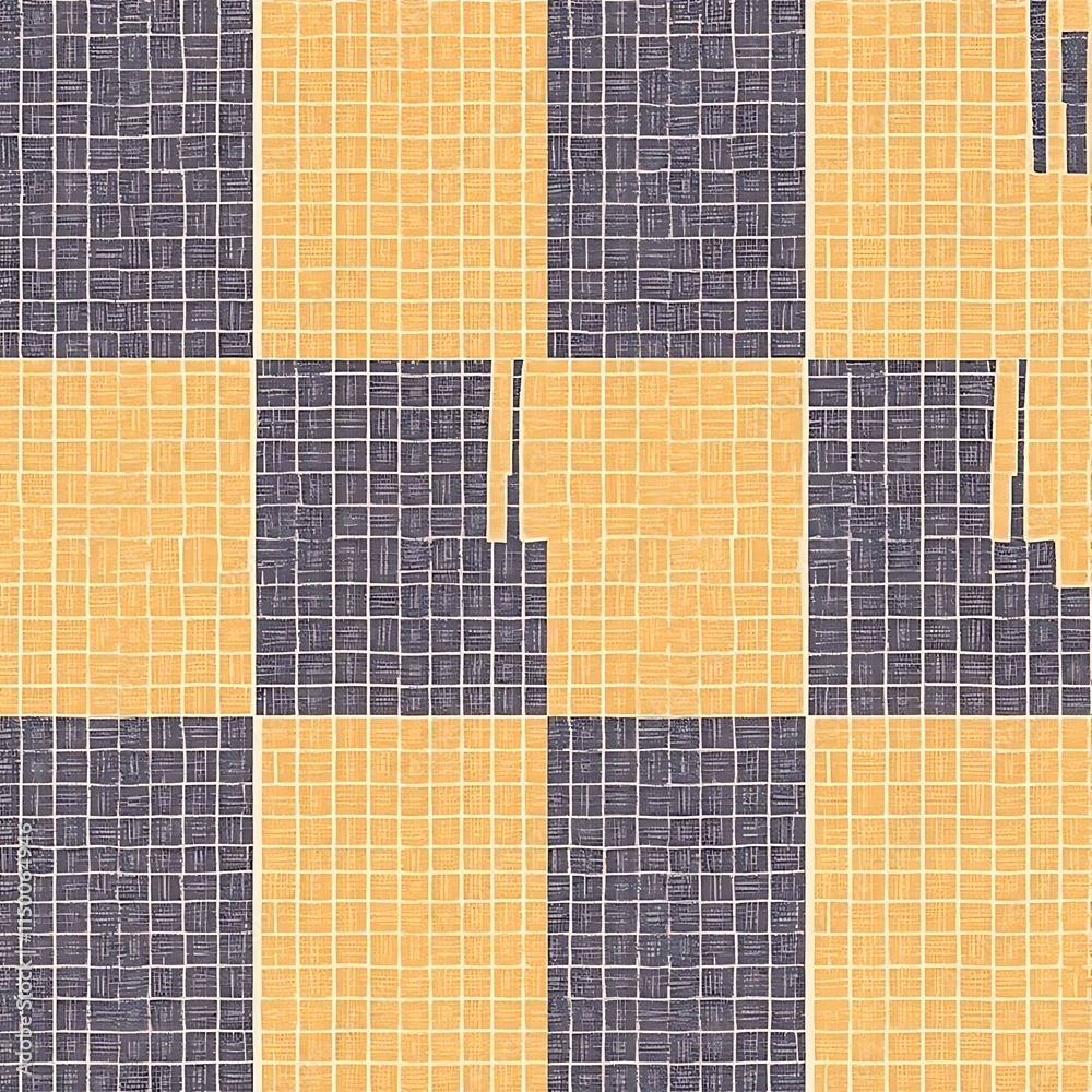Fototapeta premium Abstract Checkerboard Texture: Mustard Yellow and Dark Gray Mosaic Tiles Pattern 