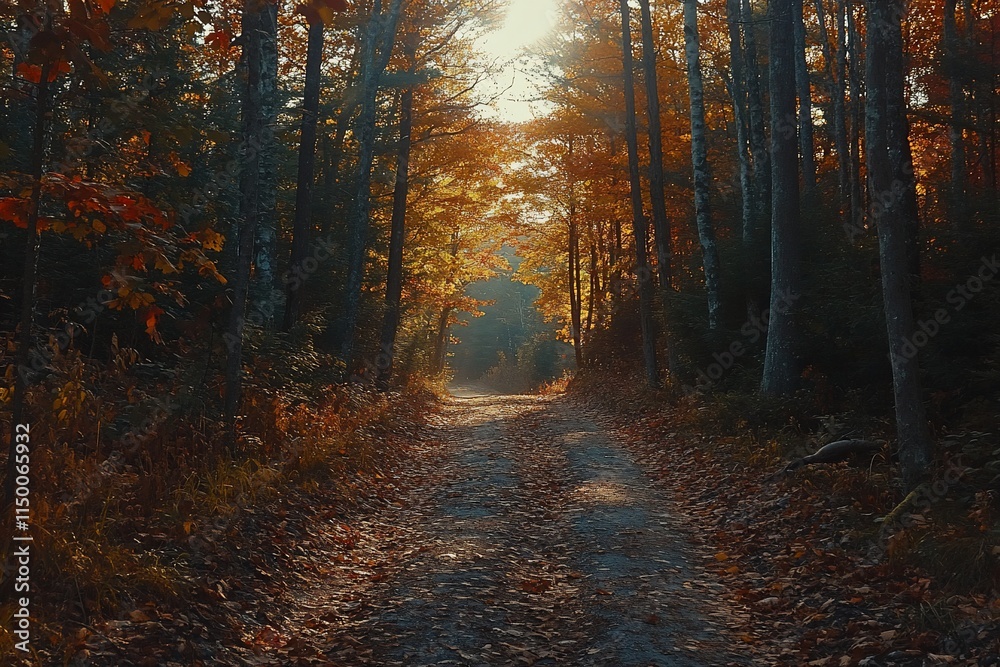 Obraz premium Sunlit autumn path through forest.