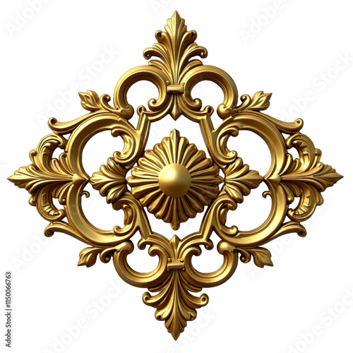 A golden leaflike ornamentA gold metallic decorative pieceA shiny metal object with intricate designsA fancy ornate photo