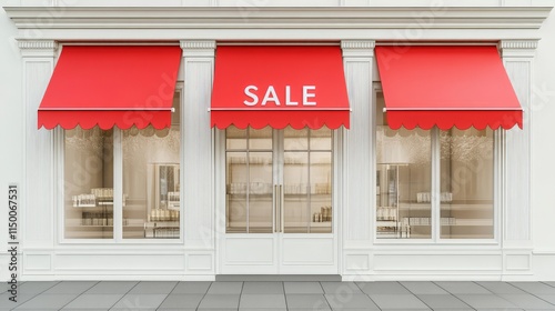 Vibrant Sale Storefront with Red Banners