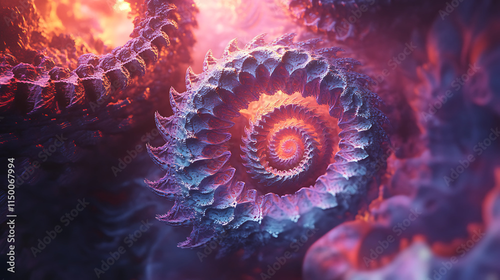 Cosmic Spiral: Abstract fractal art depicting a mesmerizing spiral formation in vibrant purple, pink, and orange hues, reminiscent of a celestial nebula or otherworldly landscape. Cosmic Spiral: Abstract fractal art depicting a mesmerizing spiral formation in vibrant purple, pink, and orange hues, reminiscent of a celestial nebula or otherworldly landscape.