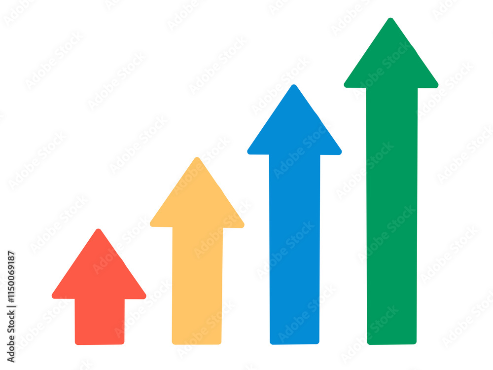 A series of colorful chart arrows pointing upward A series of colorful chart arrows pointing upward