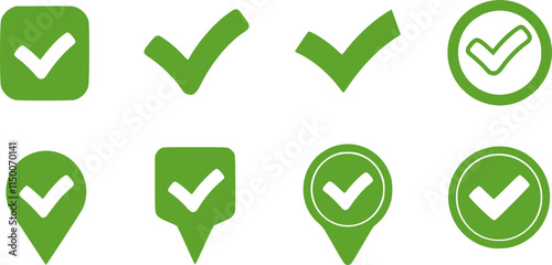 Green check mark icon. Check mark vector icon. Checkmark Illustration. Vector symbols set ,green checkmark isolated on white background. Correct vote choise isolated symbol.