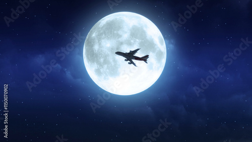a plane flying in the sky with the moon in the background