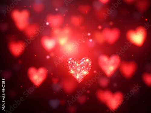 A red valentine background with bokeh effect hearts