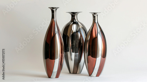 Trio of Sleek Art Deco Vases on white background.PNG