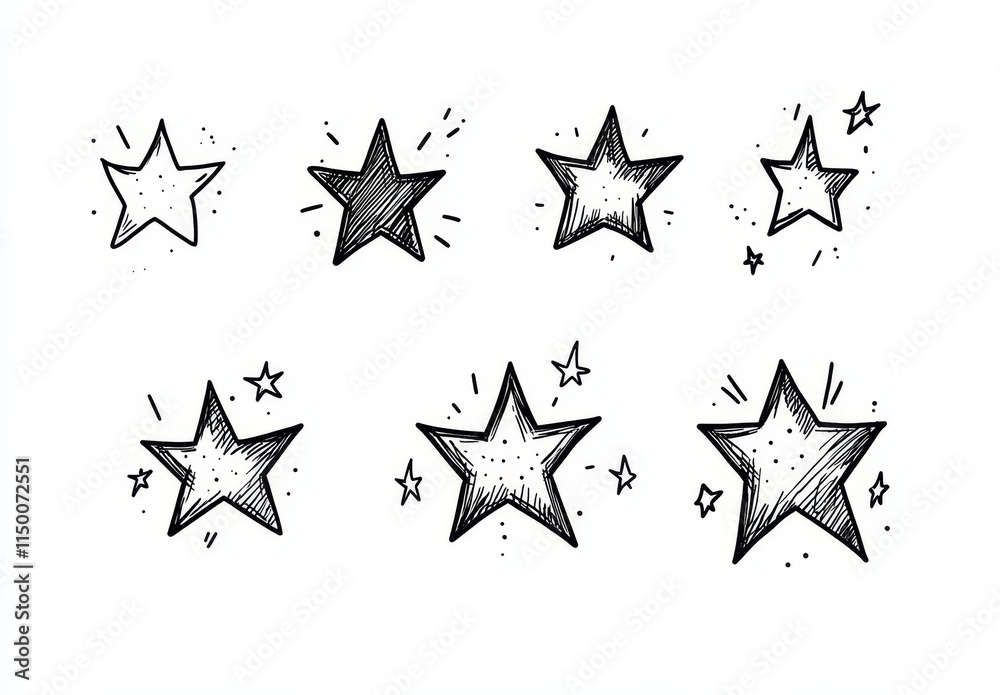 Obraz premium Gleaming stars and shimmering sparkles create a modern illustration in a hand-drawn, doodle-style design.