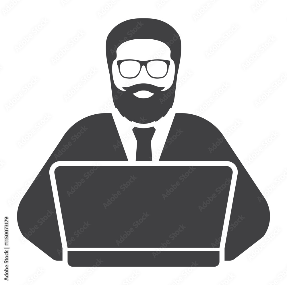 person face beard work laptop icon person face beard work laptop icon