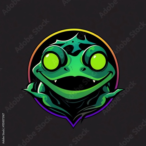 Neon Green Frog Illustration: Glowing Amphibian Artwork photo