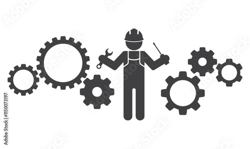 worker  with tools in gears wheel mechanism icon