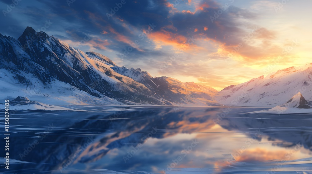 A majestic mountain range with snow-covered peaks, showcasing the breathtaking beauty of nature's winter landscape. A majestic mountain range with snow-covered peaks, showcasing the breathtaking beauty of nature's winter landscape.