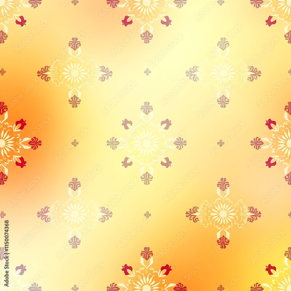 Warm Floral Pattern: Delicate, intricate floral patterns in shades of yellow and orange create a mesmerizing, seamless background. The soft, gradient hues evoke warmth and tranquility. Warm Floral Pattern: Delicate, intricate floral patterns in shades of yellow and orange create a mesmerizing, seamless background. The soft, gradient hues evoke warmth and tranquility.