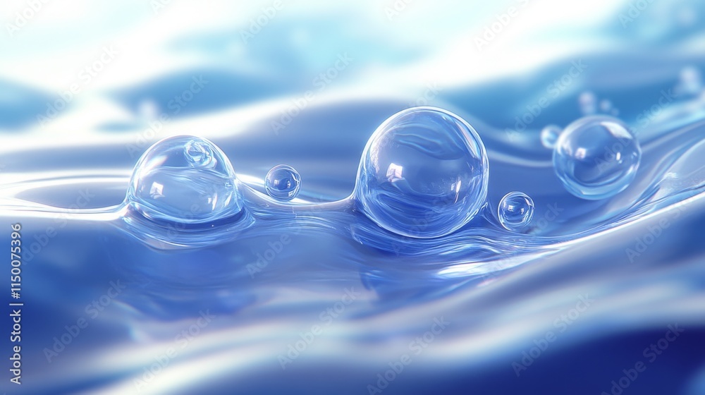 Blue Water Bubbles Floating On Surface Blue Water Bubbles Floating On Surface