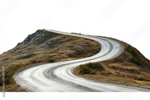 Winding mountain road curving uphill on a hill.