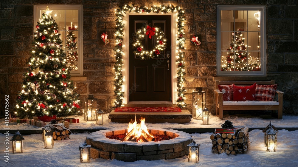 Cozy Christmas Eve Fireside Scene at a Stone House Cozy Christmas Eve Fireside Scene at a Stone House