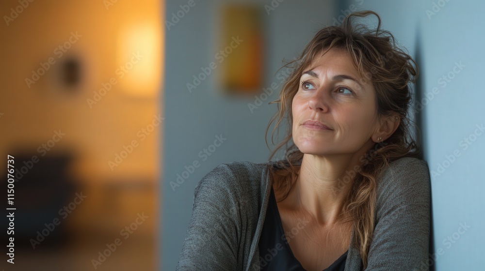 candid shot of a woman leaning against a wall, her relaxed pose and thoughtful gaze softened by warm, natural light candid shot of a woman leaning against a wall, her relaxed pose and thoughtful gaze softened by warm, natural light