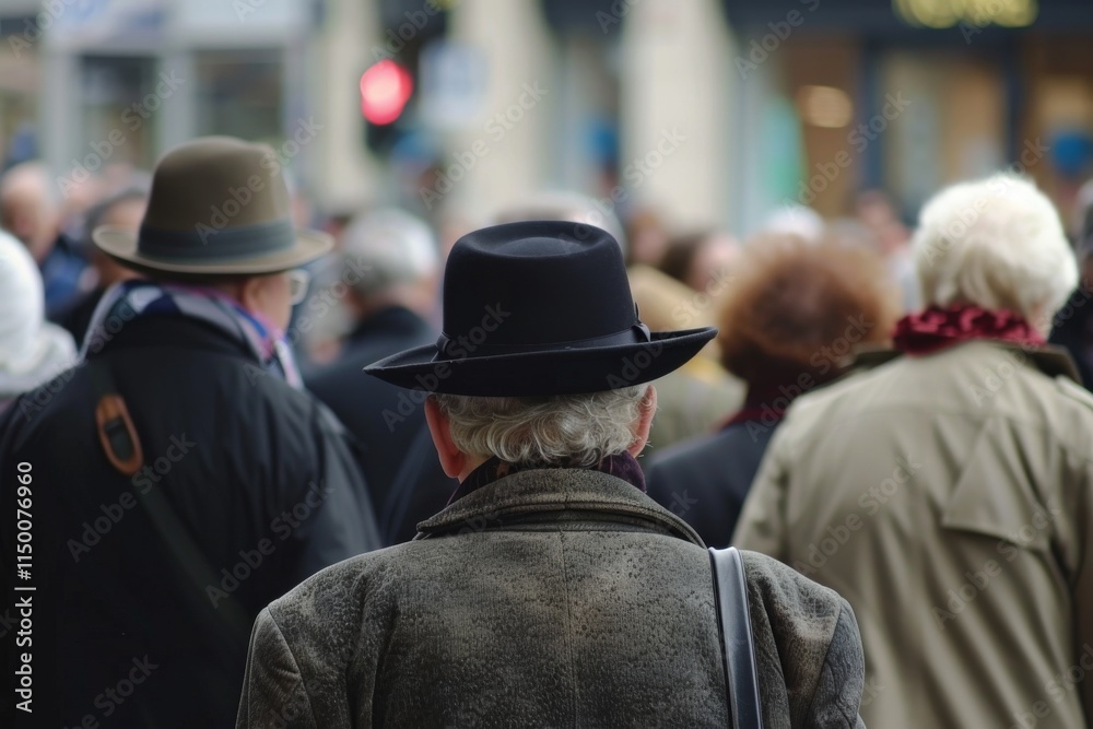 A man wearing a hat on a street in Paris, France. A man wearing a hat on a street in Paris, France.
