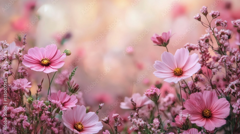 Pink flowers frame a vibrant blue background creating a cheerful aesthetic for design projects Pink flowers frame a vibrant blue background creating a cheerful aesthetic for design projects
