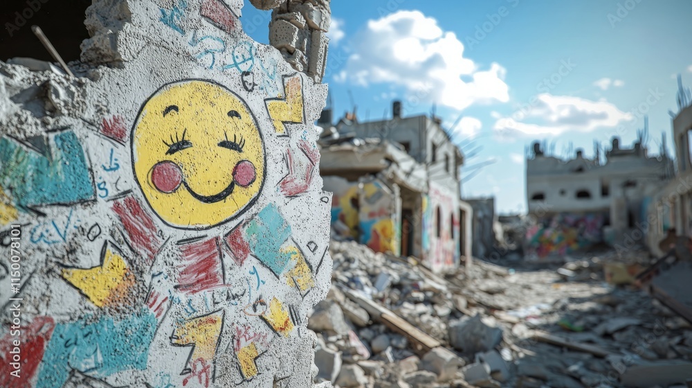 Fototapeta premium Highresolution 8K 3D render of vandalized building art in GazaIsrael conflict