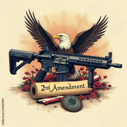 A powerful depiction of good illustrations of the 2nd amendment, blending modern and historical elements like the eagle and flag in a balanced design. photo