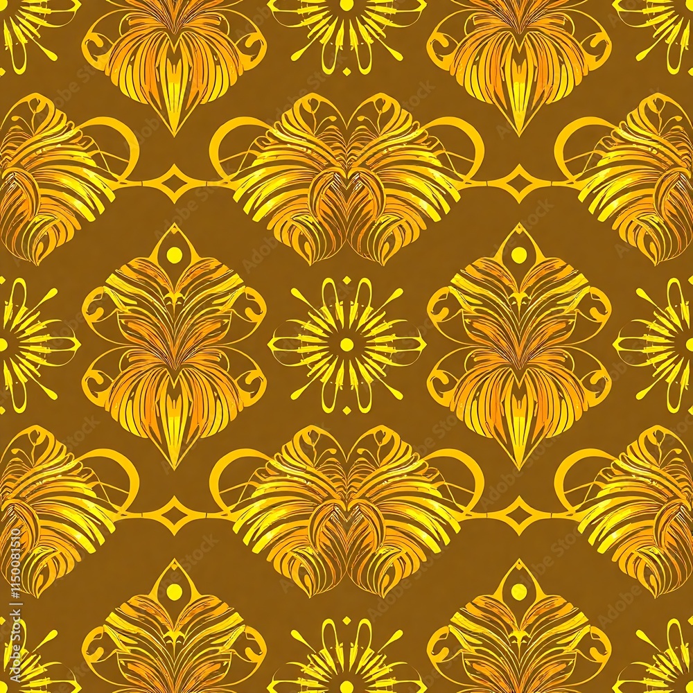 Fototapeta premium Golden Floral Damask Pattern 
