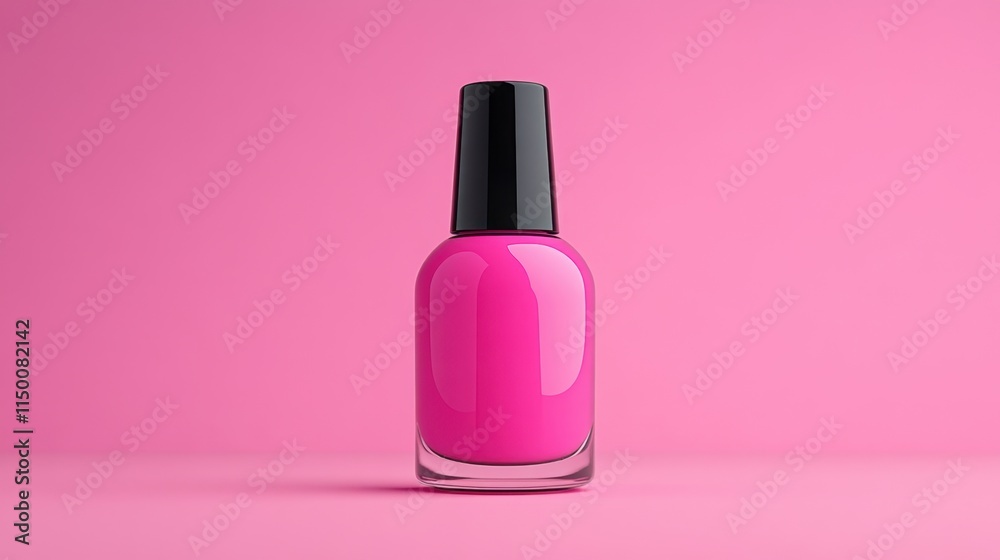 Vibrant pink nail polish bottle on colorful background Vibrant pink nail polish bottle on colorful background