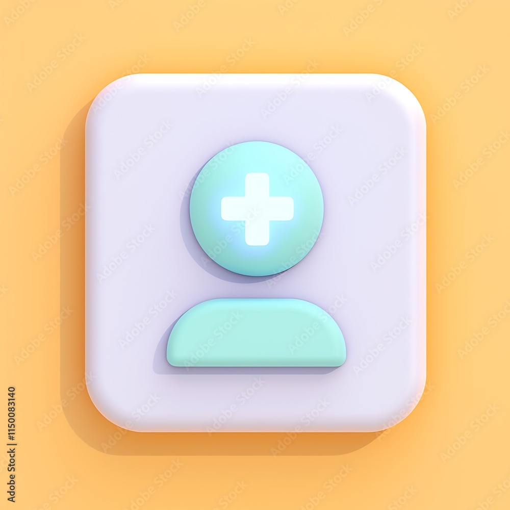 Minimalist icon of a user with a medical cross on a yellow background Minimalist icon of a user with a medical cross on a yellow background