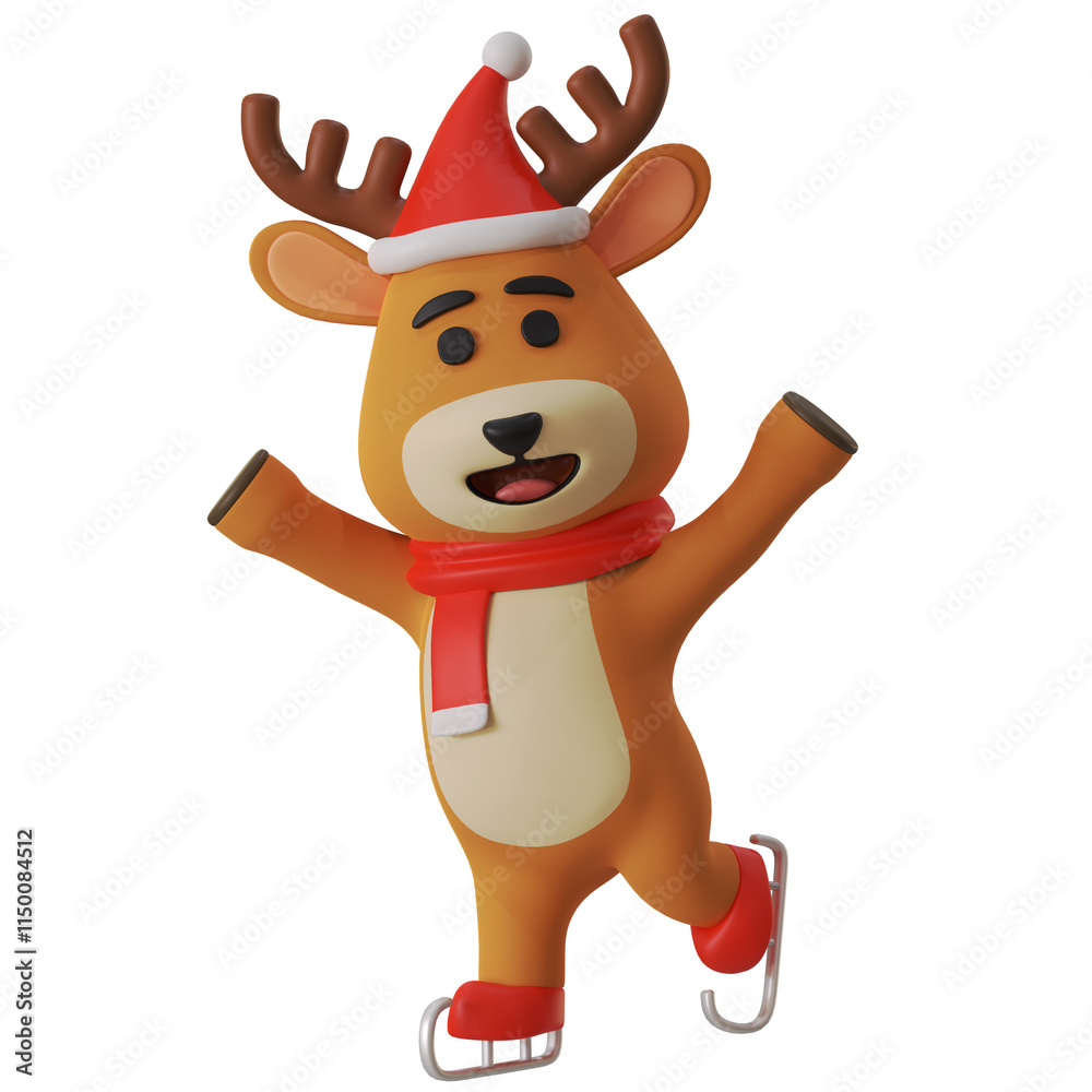Fototapeta premium Cute Reindeer Mascot Ice skating