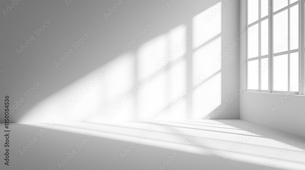 Realistic and minimalist blurred natural light windows, shadow overlay on wall paper texture, abstract background. Minimal abstract light white background for product presentation. Realistic and minimalist blurred natural light windows, shadow overlay on wall paper texture, abstract background. Minimal abstract light white background for product presentation.