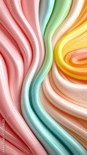 Smooth, colorful waves of pastel hues create vibrant, flowing abstract design